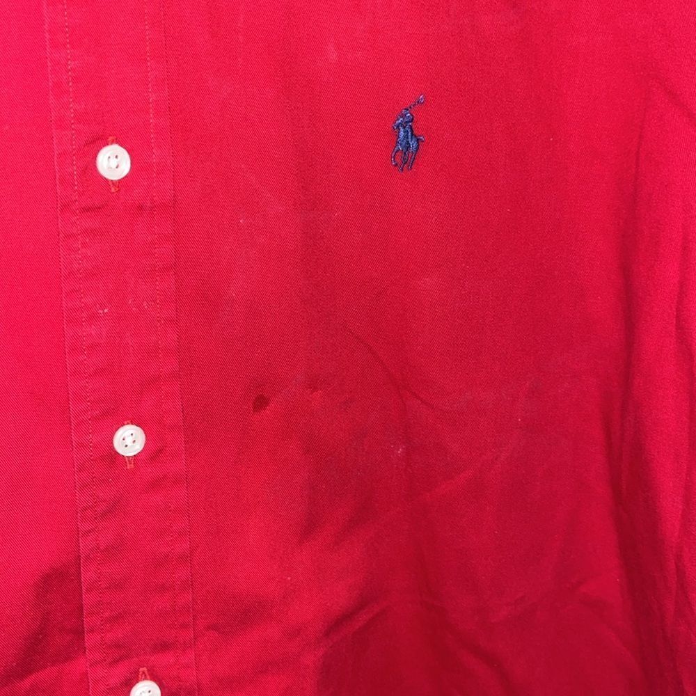 Red Polo Ralph Lauren Blue Pony LS Blake shirt L w/ stains small spots used - Picture 4 of 6
